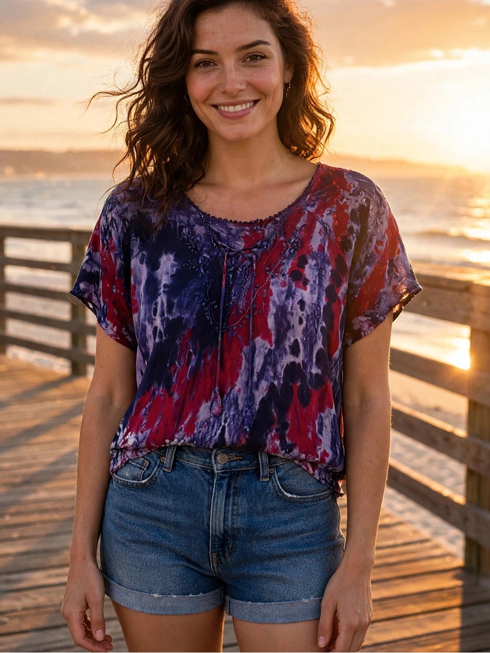 Advance Apparels Cap Sleeve Blouse in Purple and Red One Size